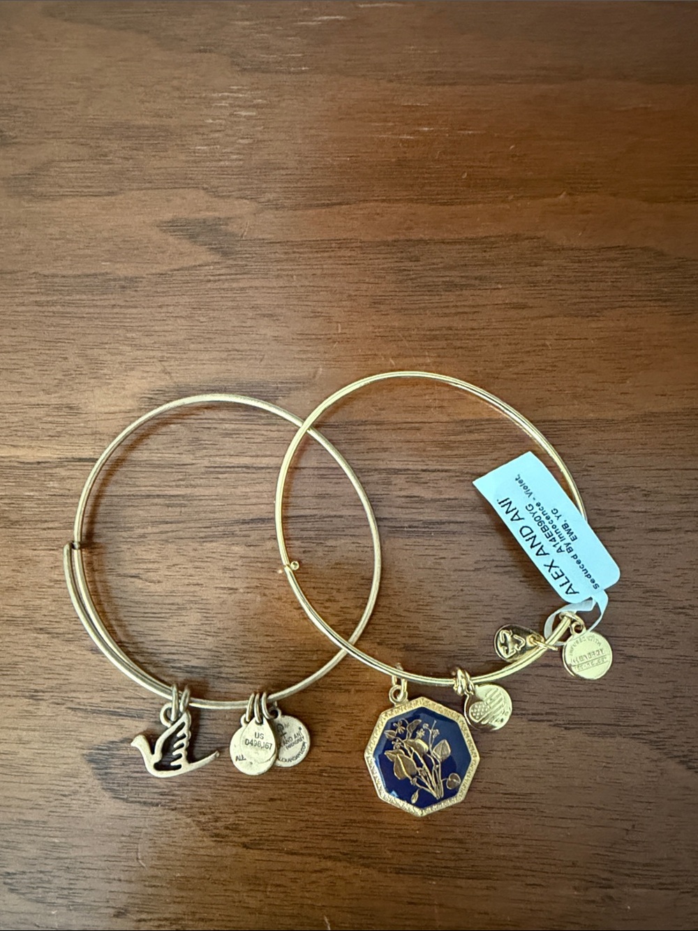 2 Alex and Ani Bangles - 1) Gold Bird; 2) Navy Enamel Octagon (NWT)